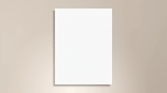 Textured white paper sheet on beige wall with soft shadow, mockup of a poster