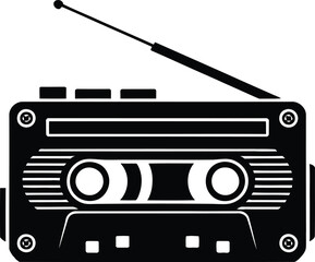A black logotype vintage boombox silhouette design on white background