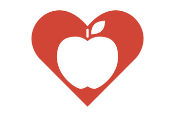 Red and white illustration of a heart with an apple symbol inside, representing health and wellness combined with love. Perfect for healthy lifestyle, nutrition, and wellness concepts