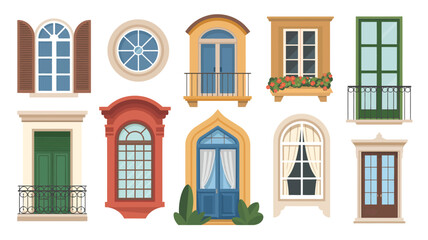 Obraz premium Set of Window Frames Concept. Collection of Different Styles and Designs for Architecture, Home Decor, and Interior Design. Vector Illustration for Creative and Construction Projects.