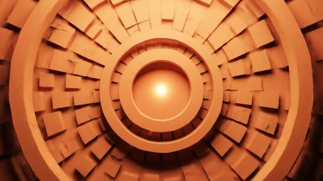 3D rings animation with geometric center and simple shapes. Trendy radial pattern, abstract background for corporate slides. Smooth seamless loop.