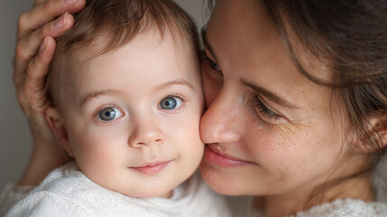 Mother embracing her cute baby with tenderness and love