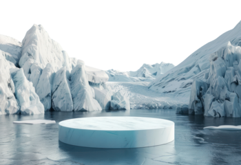 PNG White circle podium ice glacier scenery.