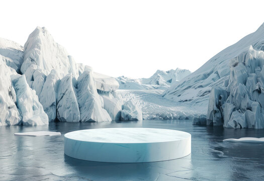 PNG White circle podium ice glacier scenery.