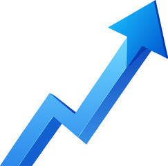 A blue arrow points sharply upwards, indicating growth or progress.

