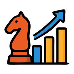 Solid Style Detail Chess Knight with Rising Graph Business Concept Icon