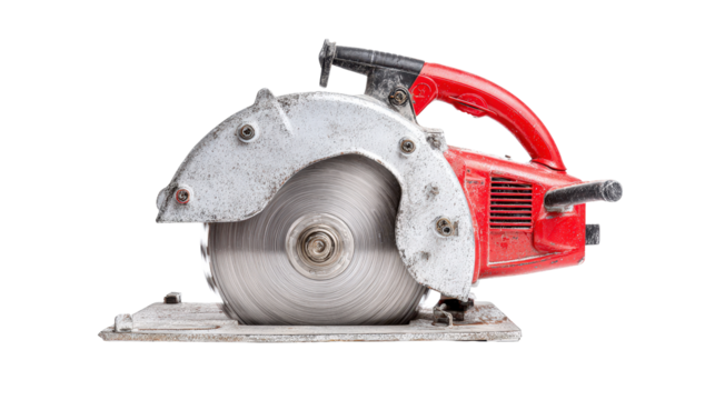 Corded electric saw with metal base plate background isolated on a Transparent background, PNG file.