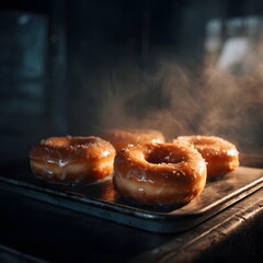 Warm Golden Donuts Ready to Serve, Sweet Treat Indulgence