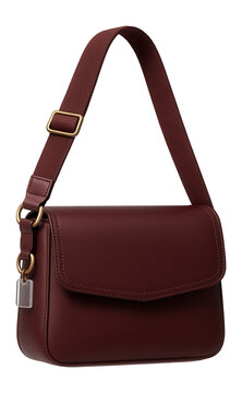 Crossbody satchel in deep burgundy with a fold-over flap and decorative stitching