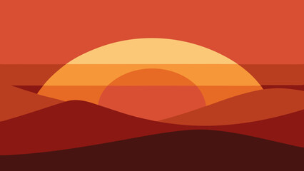 Abstract sunset landscape with geometric shapes on a warm gradient orange theme