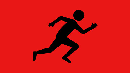 Naklejka premium Silhouetted running man depicted in black against a vibrant red background