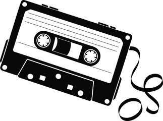 A vintage music cassette silhouette design on white background