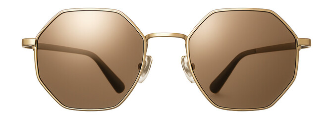 Hexagonal mirrored sunglasses with bronze tinted lenses