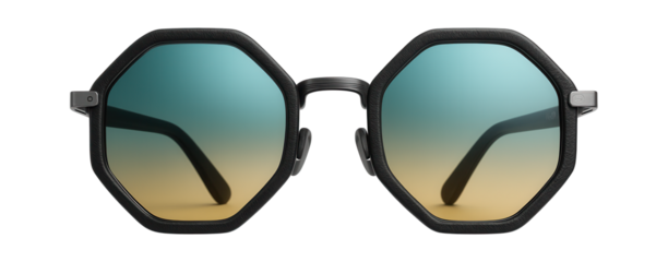 Octagonal mirrored sunglasses with dual-tone lenses in teal and gold