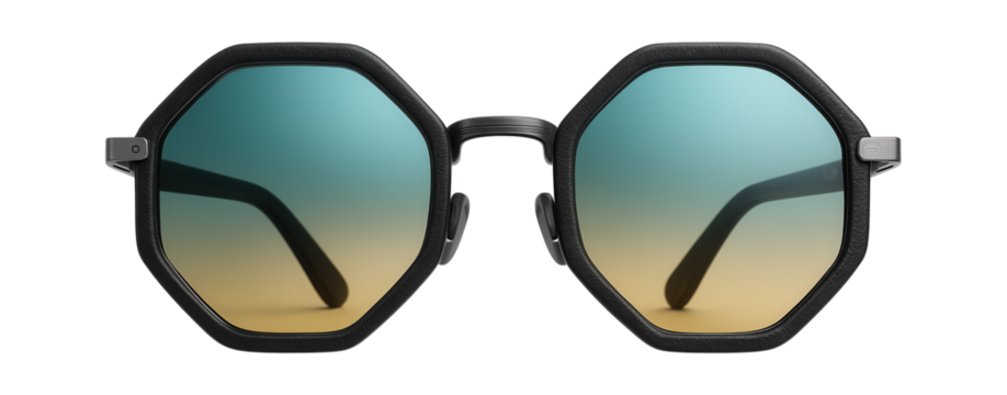 Octagonal mirrored sunglasses with dual-tone lenses in teal and gold