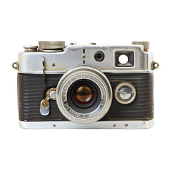 Vintage camera, front view, showing age and wear