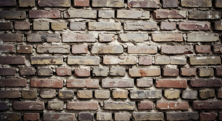 Obraz premium A full frame shot showcasing an old brick wall with varied colors and textures in a rustic style