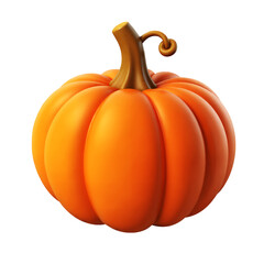 Obraz premium A single orange pumpkin with a brown stem and a curly tendril on transparent background