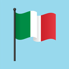 Waving Italy flag on flagpole isolated on blue. Vector illustration of Italian flag for editorial, educational, patriotic contexts, or design projects involving Italy national symbols