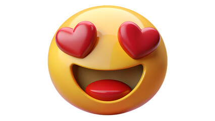 Fototapeta premium Happy yellow emoji with red hearts for eyes and open mouth