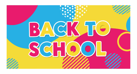Back to school banner with bright colors and fun shapes is ideal for educational designs, back to school event announcements.