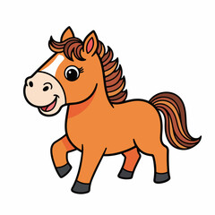 Cartoon horse illustration showcases an equine in cheerful style, with its bright colors and simplified features, perfect for vector-based designs.