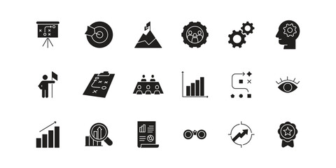 Business strategy icon set plan, goal and solution. Analisis brainstorming business to the growth achievement