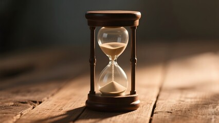 Hourglass on Wooden Surface with Sand Flowing