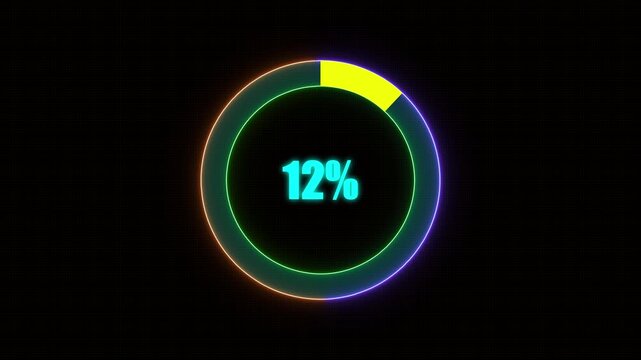 12%12% Bar Chart Animation percentage diagrams modern animation design percentage circle 4K animation. neon circle and cc bal action background.