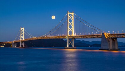 Fototapeta premium Nighttime view of illuminated cable-stayed bridge