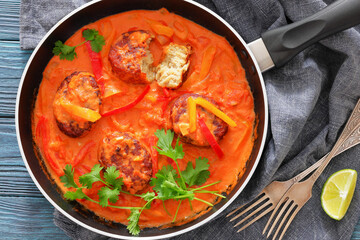 fish cakes in tomato vegetable coconut milk sauce