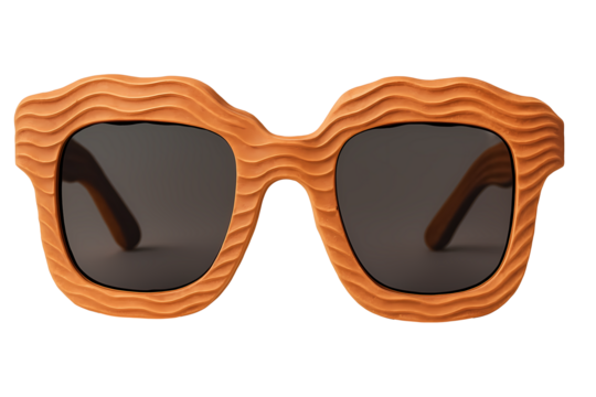 Wavy Sunglasses with Orange Frames A Stylish Accessory for Sun Protection on Transparent Canvas - Powered by Adobe