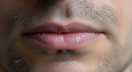 Obraz premium Close-up of Man's Lips and Facial Hair A Detailed Macro Photograph