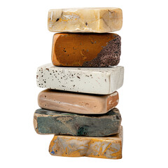 Stacked artisanal soaps in varying colors and textures