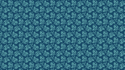 A seamless pattern of light blue swirls on a dark teal background in a repeating design style