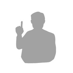 人差し指を立てて説明をするシニア男性のシルエットイラスト　グレー