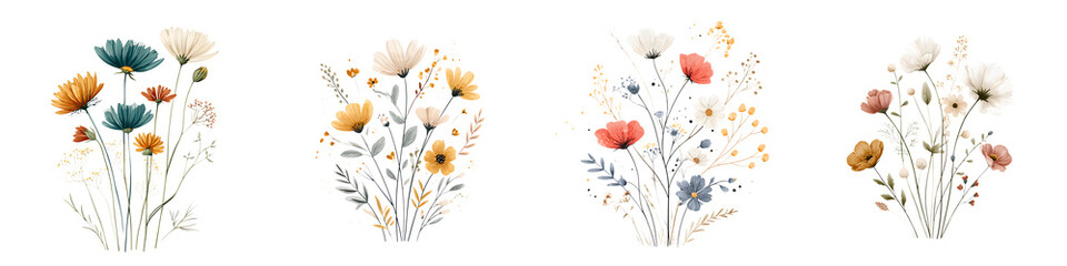 Wildflower Bouquet Watercolor Set - Delicate Floral Illustration