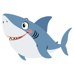 Cute smiling shark. Flat vector illustration in simple childish style on white background. Vector illustration