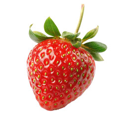 Single, vibrant red strawberry with green leaves (14)