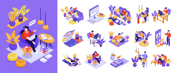 Digital Nomads and Virtual Collaboration Icon Collection