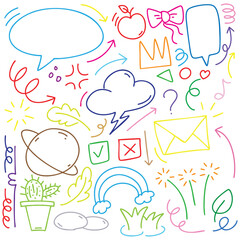hand drawn potrait background colorful doodle vector set, love, Natural , star, cloud, weather, rainbow, flower, bubble, heart and creative design vector collection.