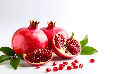 Fresh pomegranates on white background