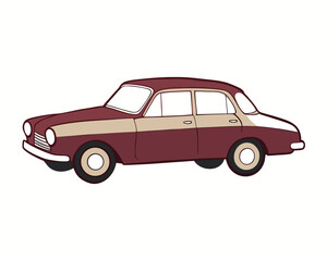 Fototapeta premium Vintage Car Sketch in Maroon with Dog Illustration Elements Design