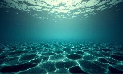 Underwater view of the ocean floor, with light rays dappling the seabed.