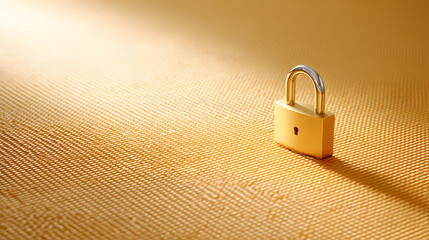 Fototapeta premium a shiny golden padlock placed on a textured surface, symbolizing security, privacy, and protection