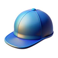 Rendered blue baseball cap with shiny texture on a black background for fashion concepts