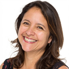 A middleaged woman with a warm smile is looking directly at the camera in a studio portrait isolated on transparent background