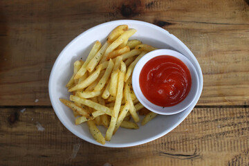 french fries and tomato sauce
