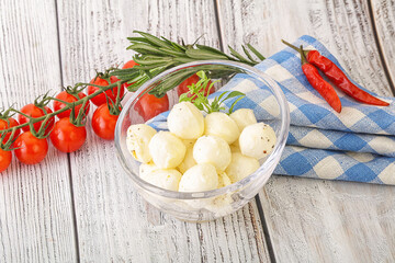 Mozzarella cheese balls in the bowl