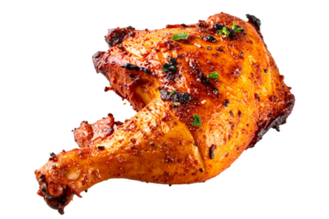 Tandoori Chicken Leg Quarter with Charred Edges and Smoky Spices, Transparent Background
